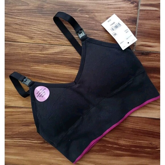 Leading Lady Nursing Bra W Pads Size Small Black Pink Trim Wireles Maternity New - Picture 1 of 6